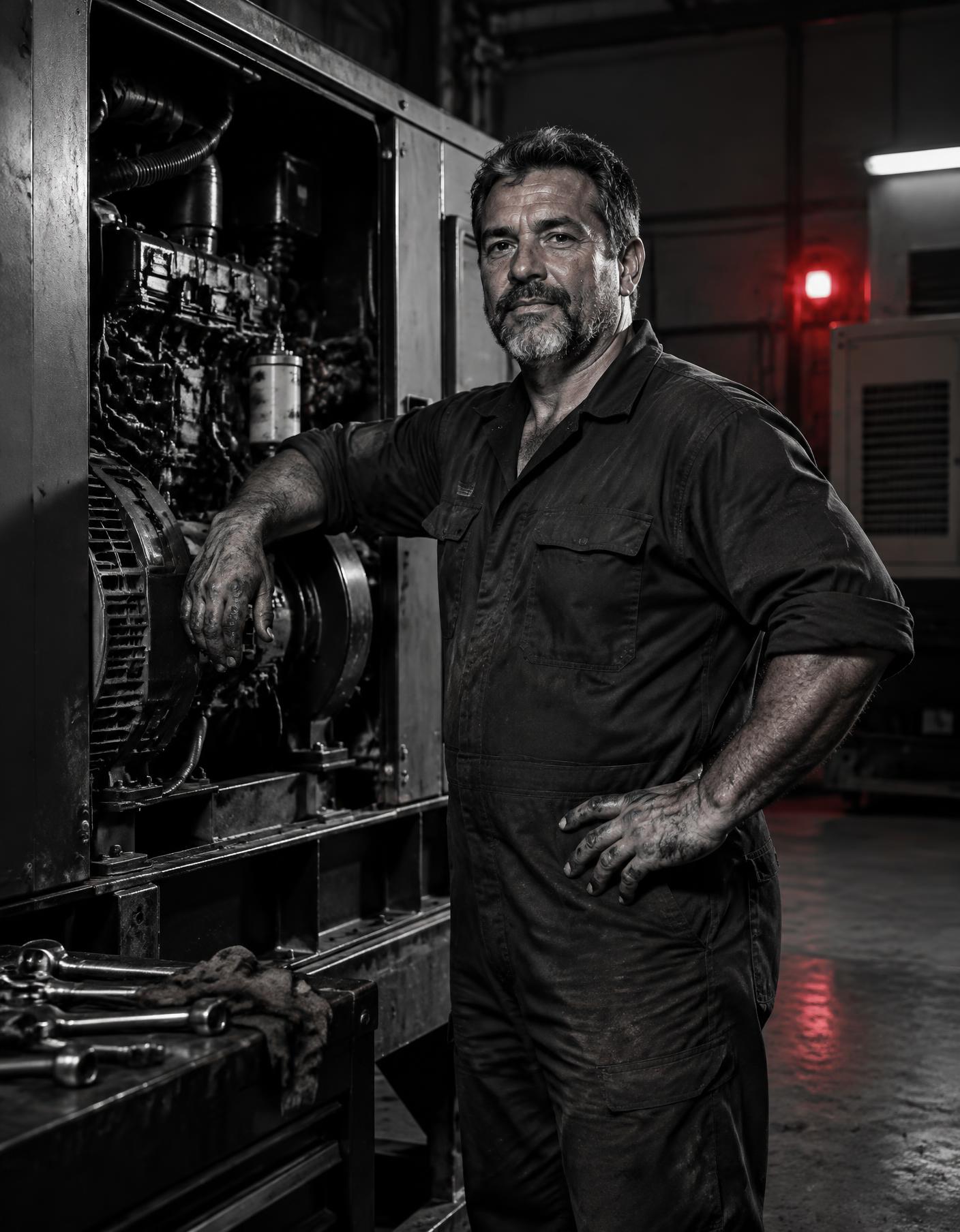 Denilson Moraes ao lado de um gerador industrial